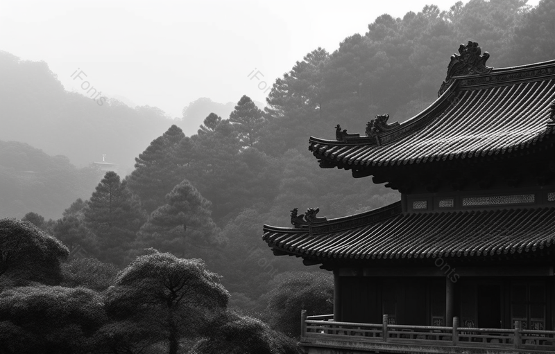 黑白调大山里古老的屋顶摄影实拍,高清,摄影图,摄影图片,图片大全,摄影图免费下载